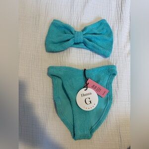 HUNZA G Jean seersucker bandeau bikini
